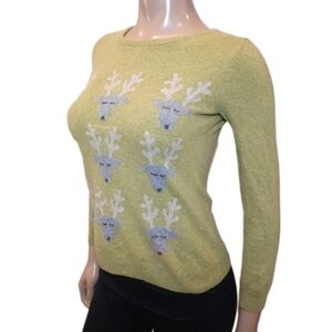 💠LUCY & LAUREL Cashmere Wool Blend Ugly Christmas Sweater Reindeer Fitted